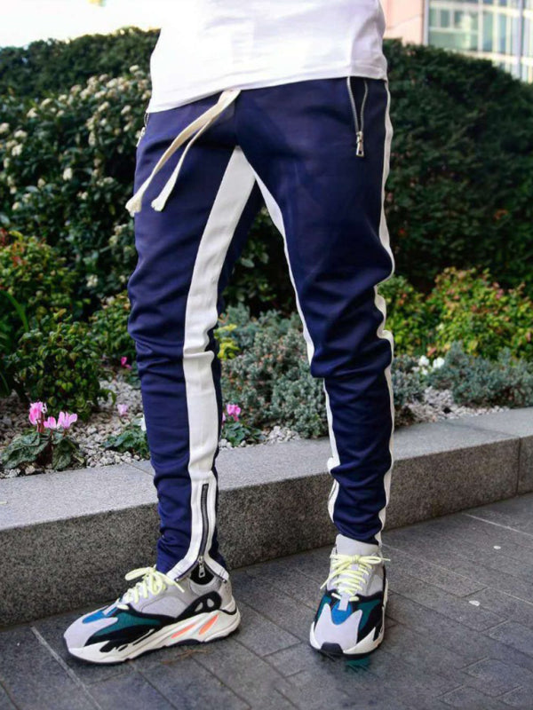 Men's color-block casual double-pocket multi-zipper sportspants