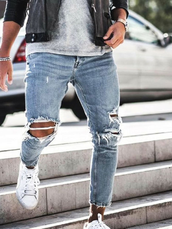 Lässige, zerrissene Herren-Jeans im Bleistift-Design 
