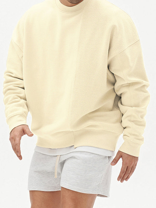 Lässiges Herren-Sweatshirt mit Rundhalsausschnitt und Stricknähten in Volltonfarbe 