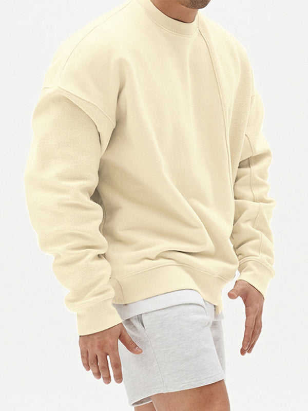 Lässiges Herren-Sweatshirt mit Rundhalsausschnitt und Stricknähten in Volltonfarbe 