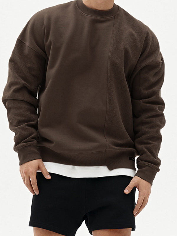 Lässiges Herren-Sweatshirt mit Rundhalsausschnitt und Stricknähten in Volltonfarbe 