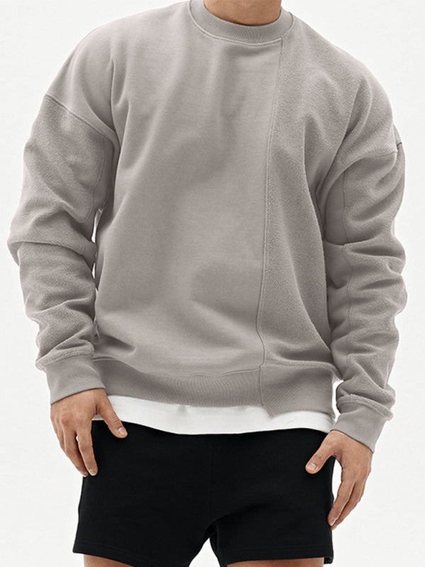 Lässiges Herren-Sweatshirt mit Rundhalsausschnitt und Stricknähten in Volltonfarbe 