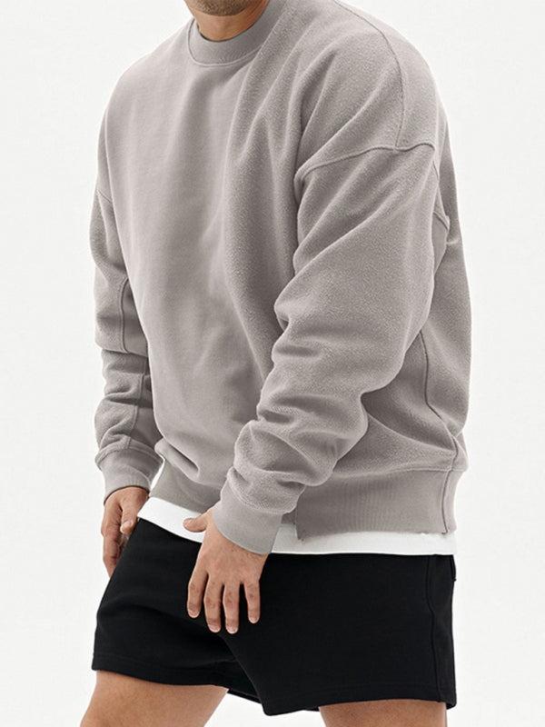 Lässiges Herren-Sweatshirt mit Rundhalsausschnitt und Stricknähten in Volltonfarbe 