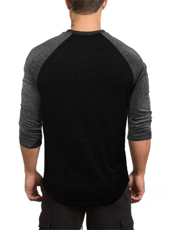 T-shirt raglan à manches trois-quarts pour homme, col rond, couleur contrastée, style sport 