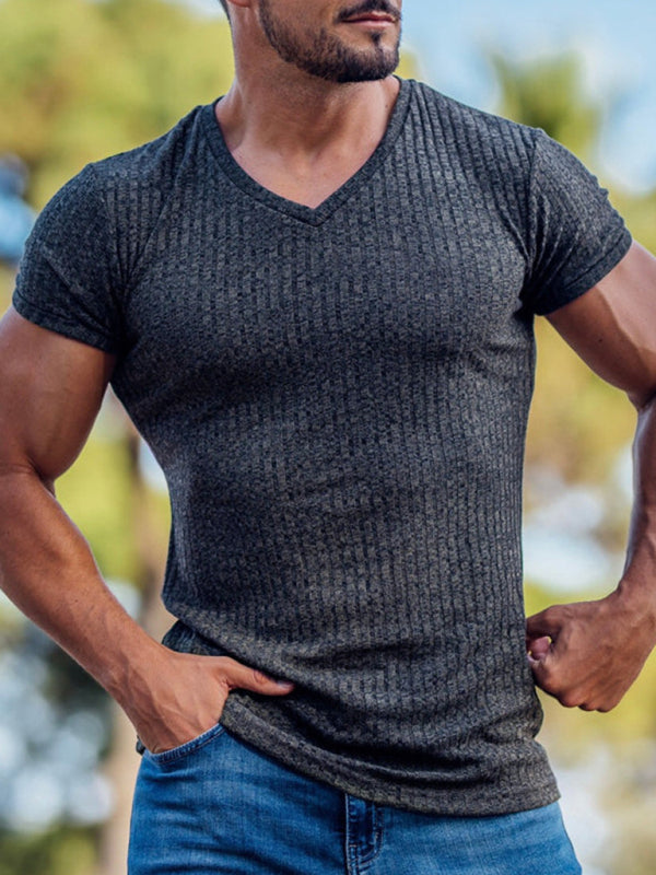 Summer slim V-neck sports fitness breathable solid color short-sleeved T-shirt