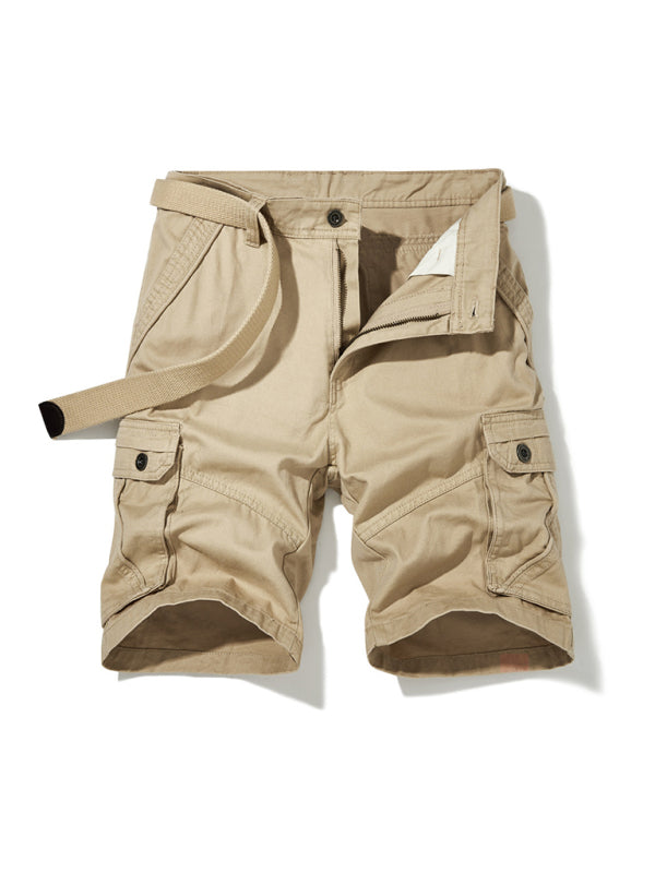 Short cargo décontracté multipoches pour homme, couleur unie (sans ceinture) 