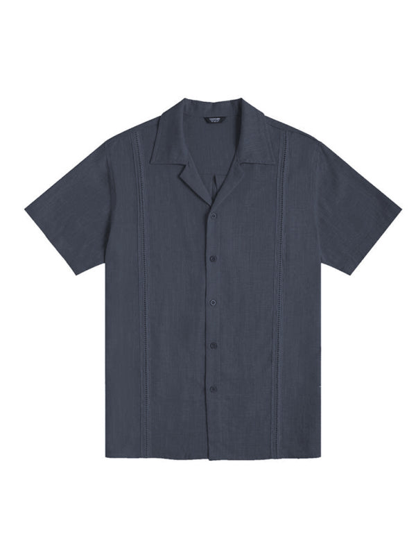 Chemise en lin ample et décontractée pour hommes, chemise de plage cubaine Guayabera à manches courtes 