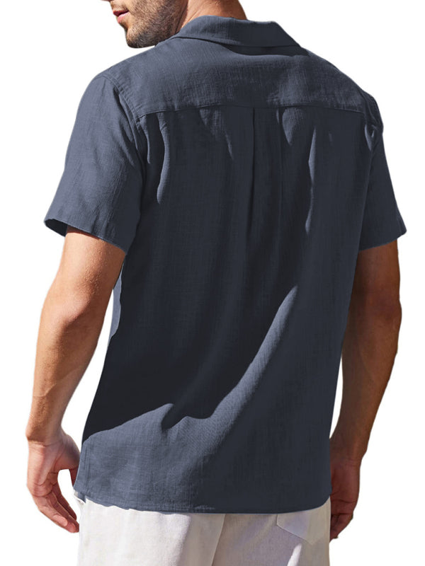 Chemise en lin ample et décontractée pour hommes, chemise de plage cubaine Guayabera à manches courtes 