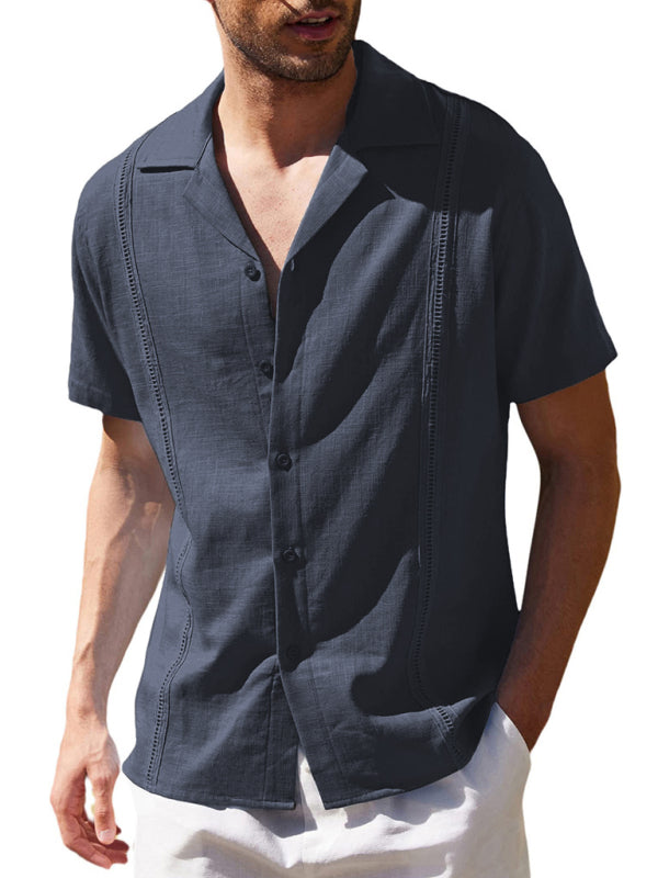 Chemise en lin ample et décontractée pour hommes, chemise de plage cubaine Guayabera à manches courtes 