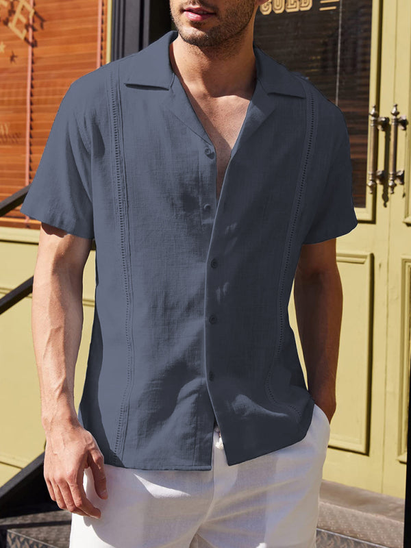 Chemise en lin ample et décontractée pour hommes, chemise de plage cubaine Guayabera à manches courtes 