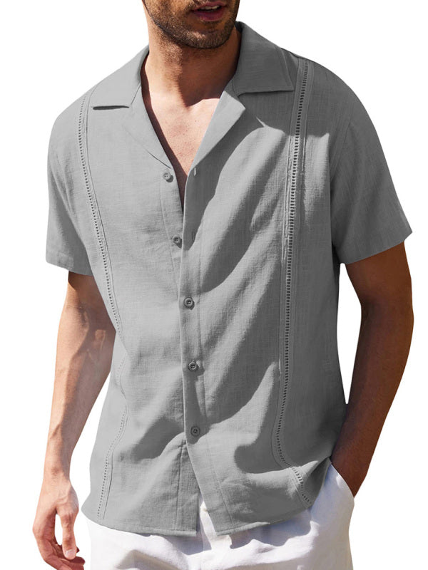 Chemise en lin ample et décontractée pour hommes, chemise de plage cubaine Guayabera à manches courtes 