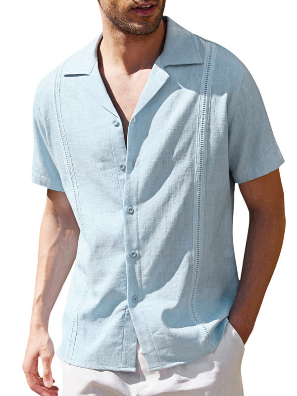 Chemise en lin ample et décontractée pour hommes, chemise de plage cubaine Guayabera à manches courtes 