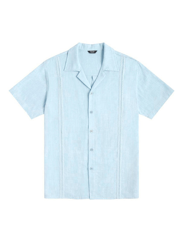 Chemise en lin ample et décontractée pour hommes, chemise de plage cubaine Guayabera à manches courtes 