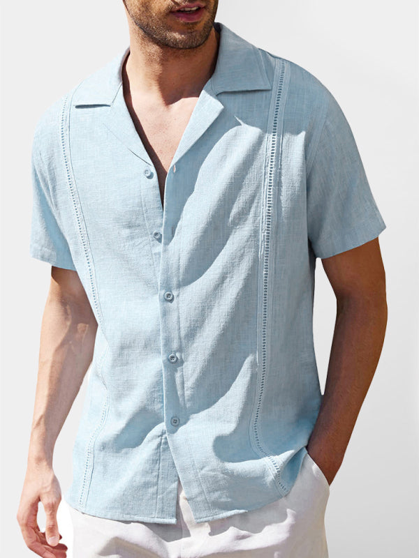 Chemise en lin ample et décontractée pour hommes, chemise de plage cubaine Guayabera à manches courtes 