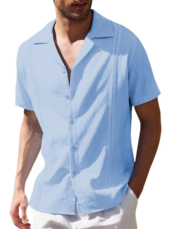 Chemise en lin ample et décontractée pour hommes, chemise de plage cubaine Guayabera à manches courtes 