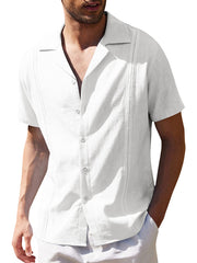 Chemise ample et décontractée en lin pour homme, style guayabera cubain, manches courtes, idéale pour la plage 