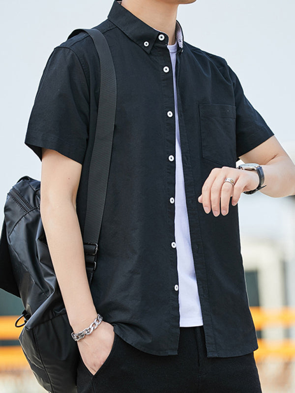 Chemise Oxford décontractée à manches courtes, style jeune et tendance, double poches 