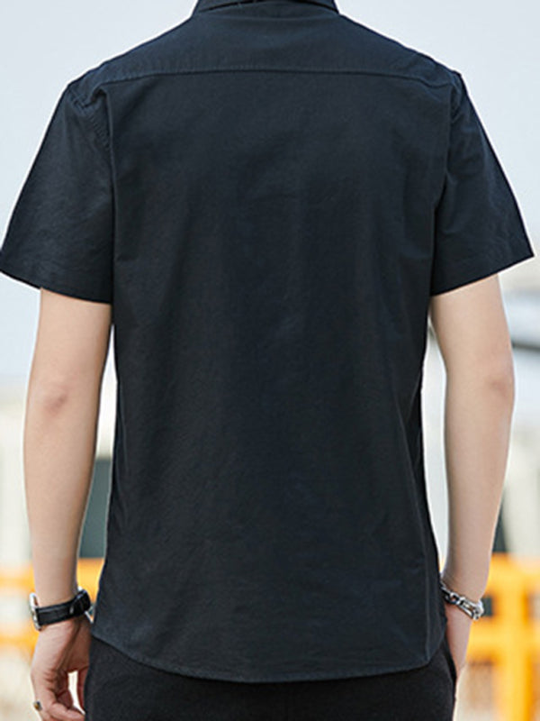 Chemise Oxford décontractée à manches courtes, style jeune et tendance, double poches 