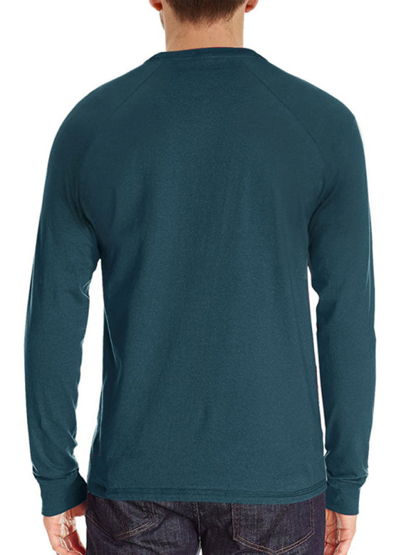 Herren Freizeit-Henley-Langarmshirt mit Knöpfen 