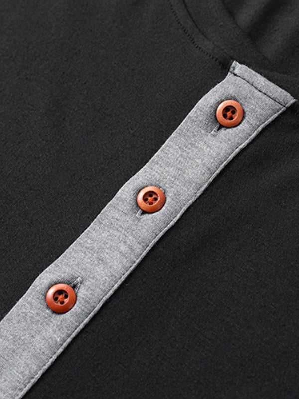 Herren Freizeit-Henley-Langarmshirt mit Knöpfen 