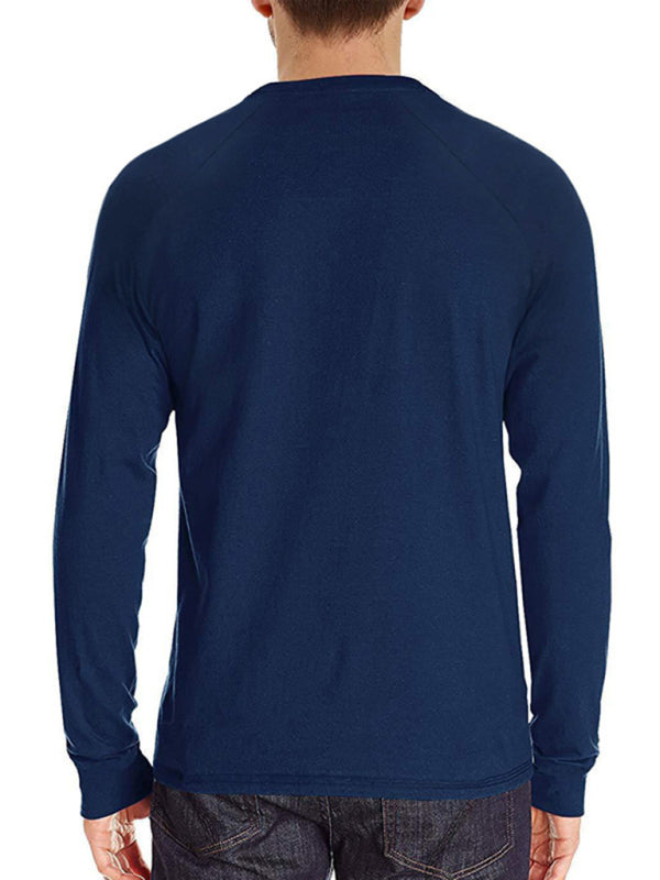 Herren Freizeit-Henley-Langarmshirt mit Knöpfen 