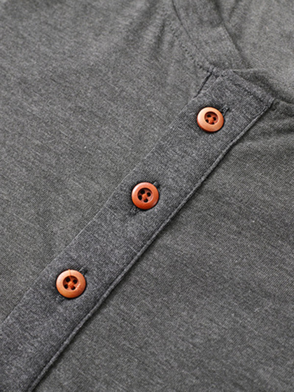 Herren Freizeit-Henley-Langarmshirt mit Knöpfen 