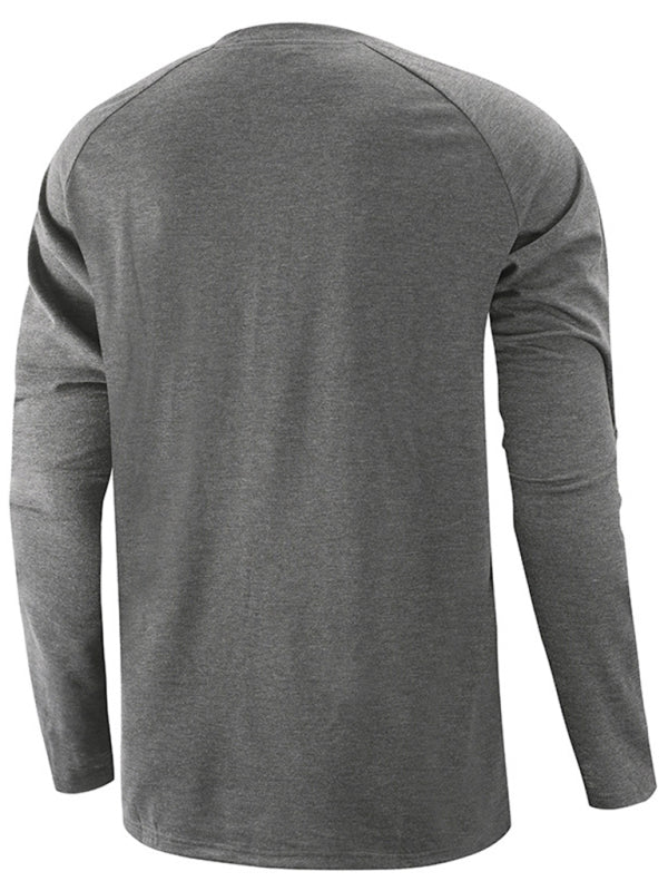 Herren Freizeit-Henley-Langarmshirt mit Knöpfen 