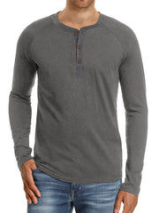 Herren Freizeit-Henley-Langarmshirt mit Knöpfen 