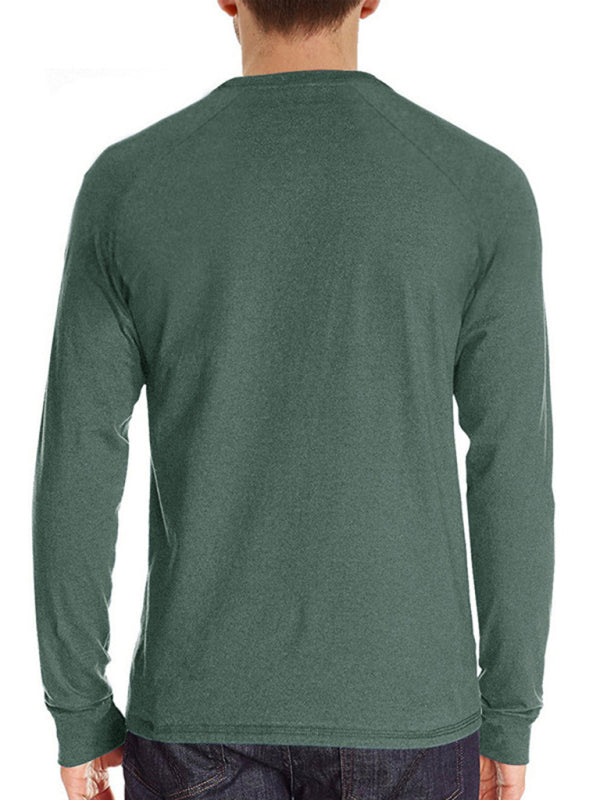 Herren Freizeit-Henley-Langarmshirt mit Knöpfen 