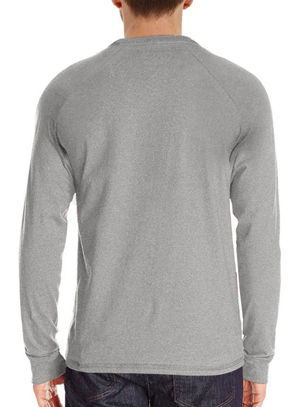 Herren Freizeit-Henley-Langarmshirt mit Knöpfen 