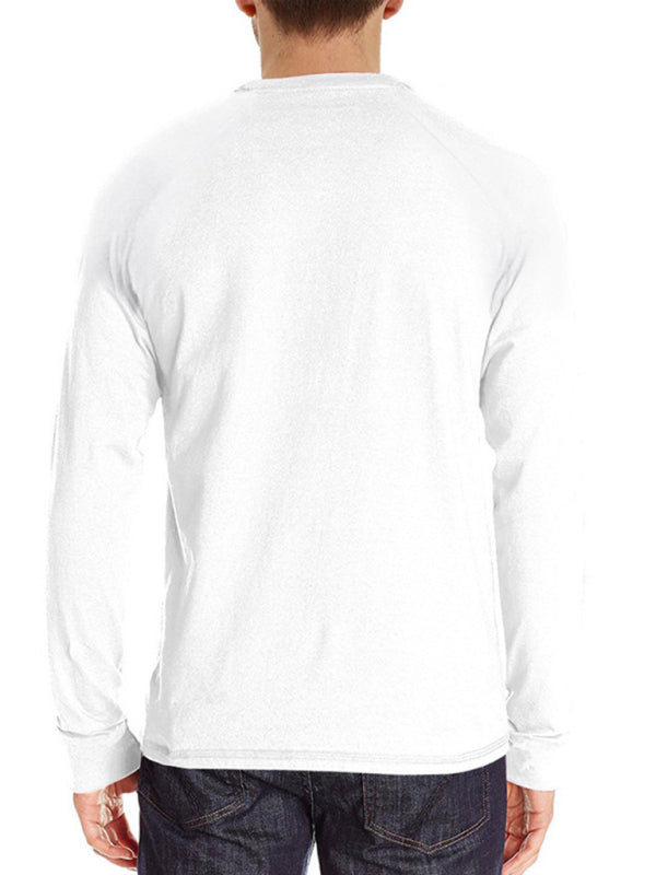 Herren Freizeit-Henley-Langarmshirt mit Knöpfen 