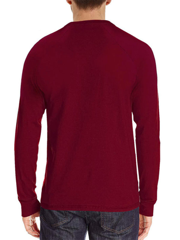 Herren Freizeit-Henley-Langarmshirt mit Knöpfen 