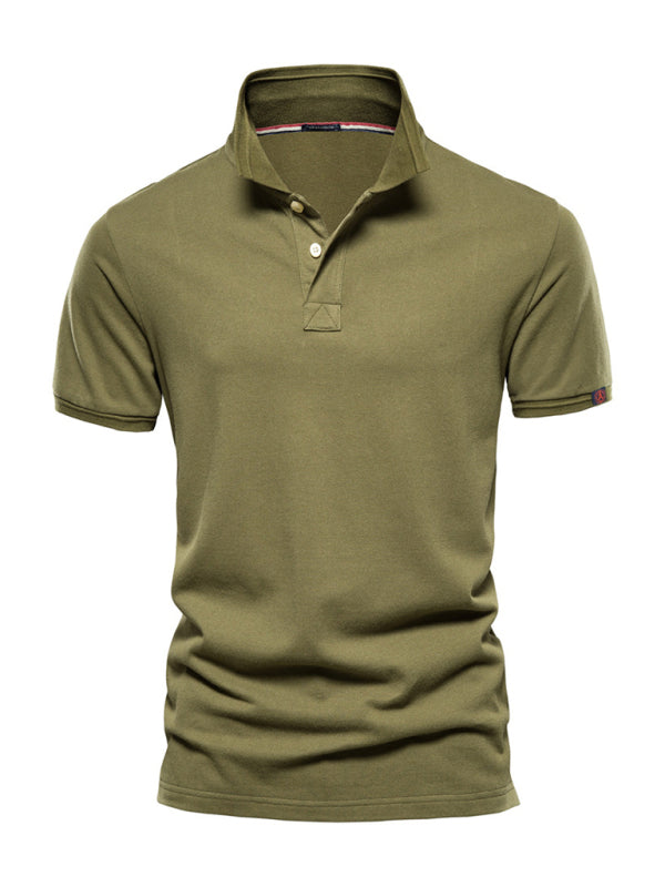 Men's solid color lapel casual short-sleeved POLO shirt