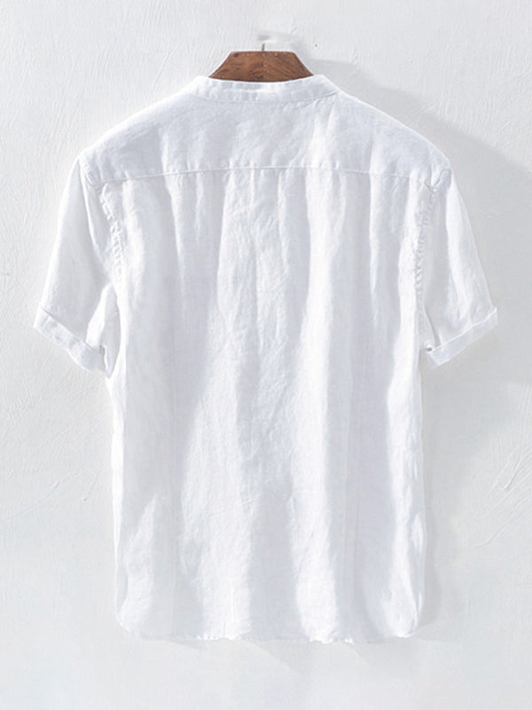 Chemise homme décontractée à col mandarin tissé 