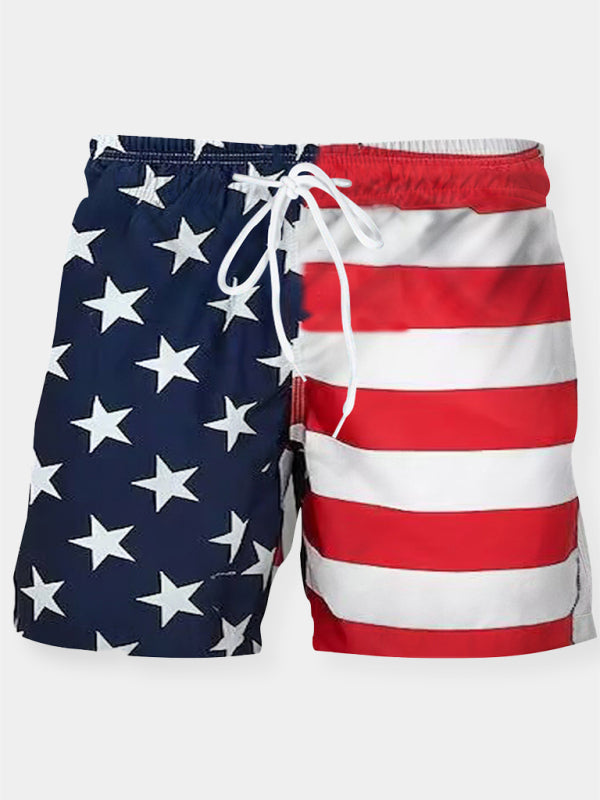 Men's patriotic flag swim shorts - side view with stripes