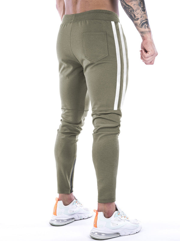 Pantalon de survêtement zippé à rayures contrastées pour homme 