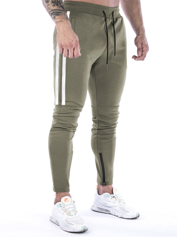 Pantalon de survêtement zippé à rayures contrastées pour homme 