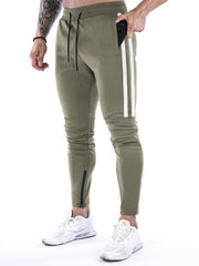 Pantalon de survêtement zippé à rayures contrastées pour homme 