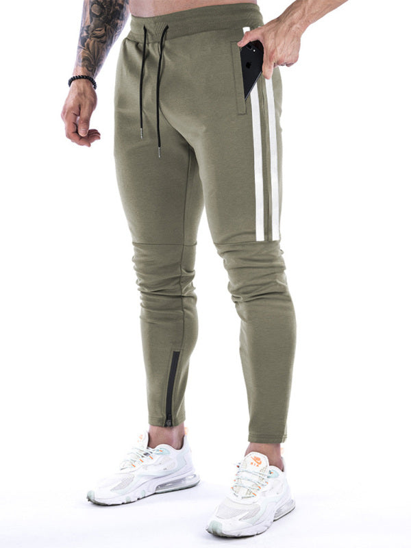 Pantalon de survêtement zippé à rayures contrastées pour homme 