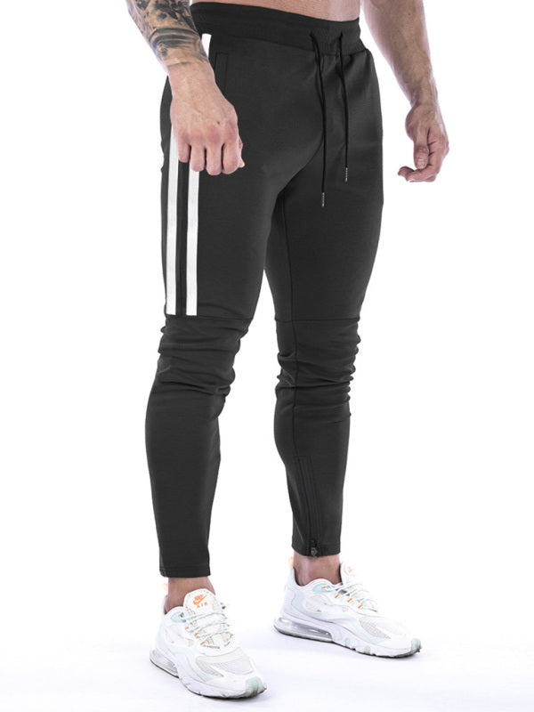 Pantalon de survêtement zippé à rayures contrastées pour homme 