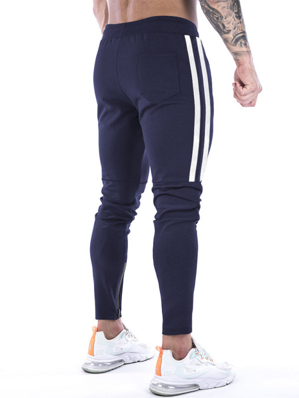 Pantalon de survêtement zippé à rayures contrastées pour homme 
