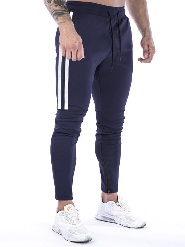 Pantalon de survêtement zippé à rayures contrastées pour homme 