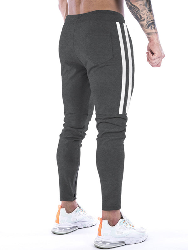 Pantalon de survêtement zippé à rayures contrastées pour homme 