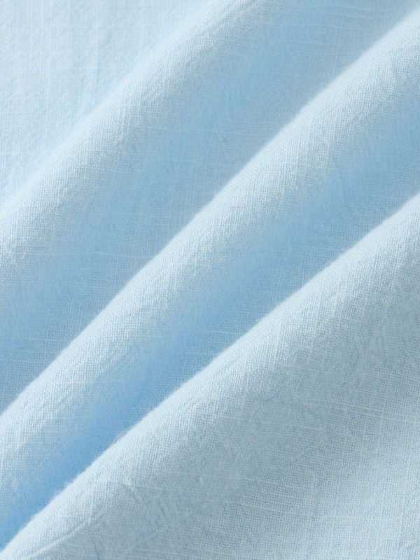 Chemise de plage décontractée à manches courtes en coton et lin pour homme, col montant 