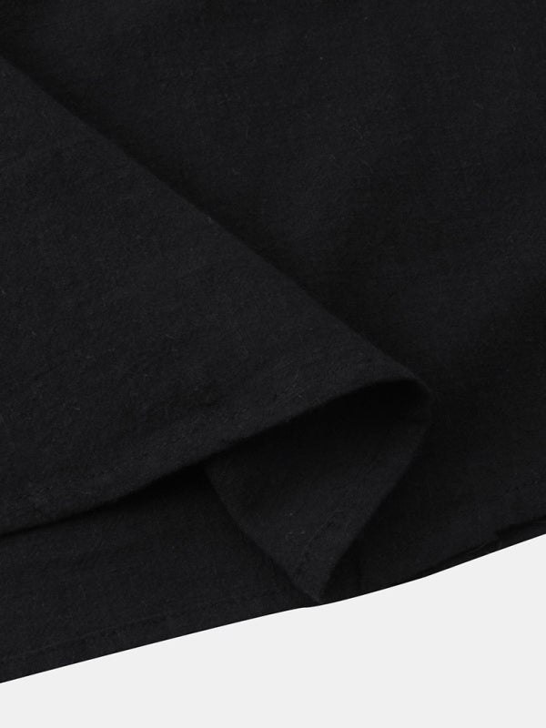 Chemise de plage décontractée à manches courtes en coton et lin pour homme, col montant 