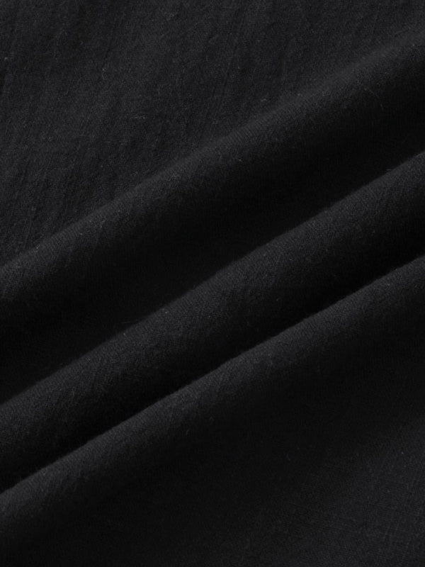Chemise de plage décontractée à manches courtes en coton et lin pour homme, col montant 