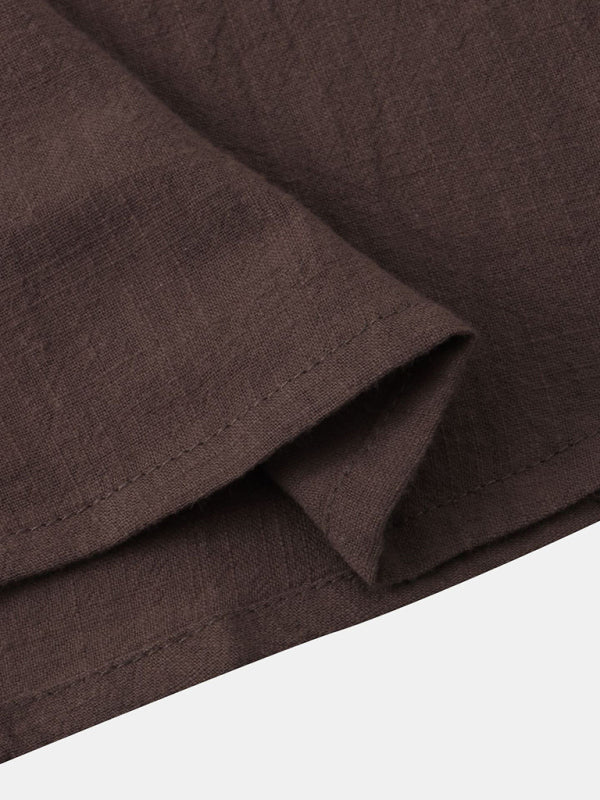 Chemise de plage décontractée à manches courtes en coton et lin pour homme, col montant 