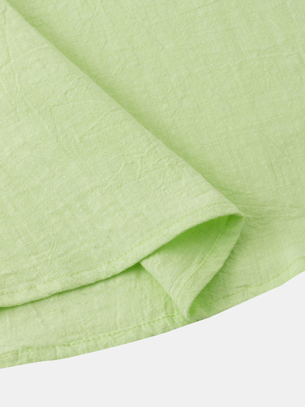 Chemise de plage décontractée à manches courtes en coton et lin pour homme, col montant 