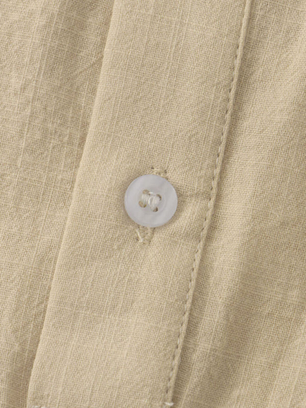 Chemise de plage décontractée à manches courtes en coton et lin pour homme, col montant 