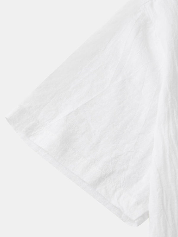 Chemise de plage décontractée à manches courtes en coton et lin pour homme, col montant 